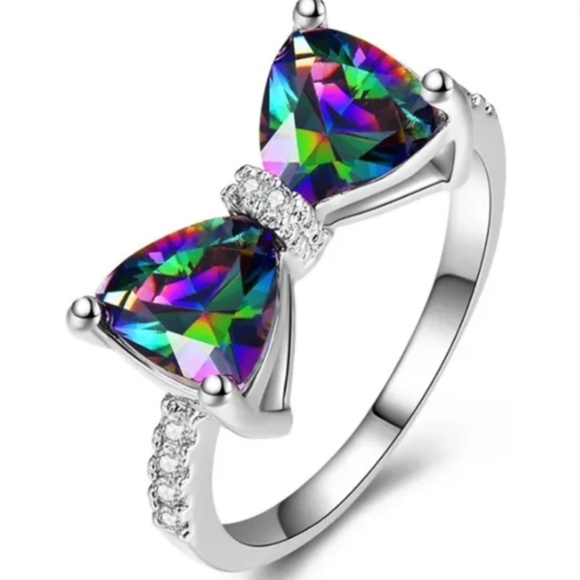 Butterfly Bow Cubic Zirconia Accent Silver Plated Ring sz 7 - Picture 5 of 7